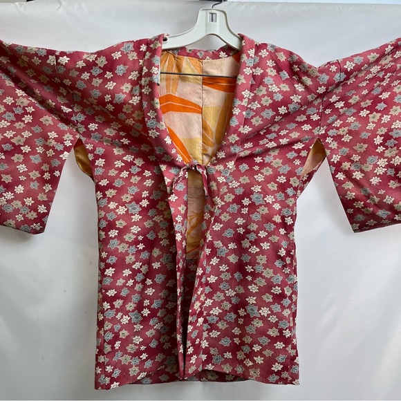 Vintage Japanese Kimono - silk lined - size M dye transfer floral unique fabric - Picture 7 of 9